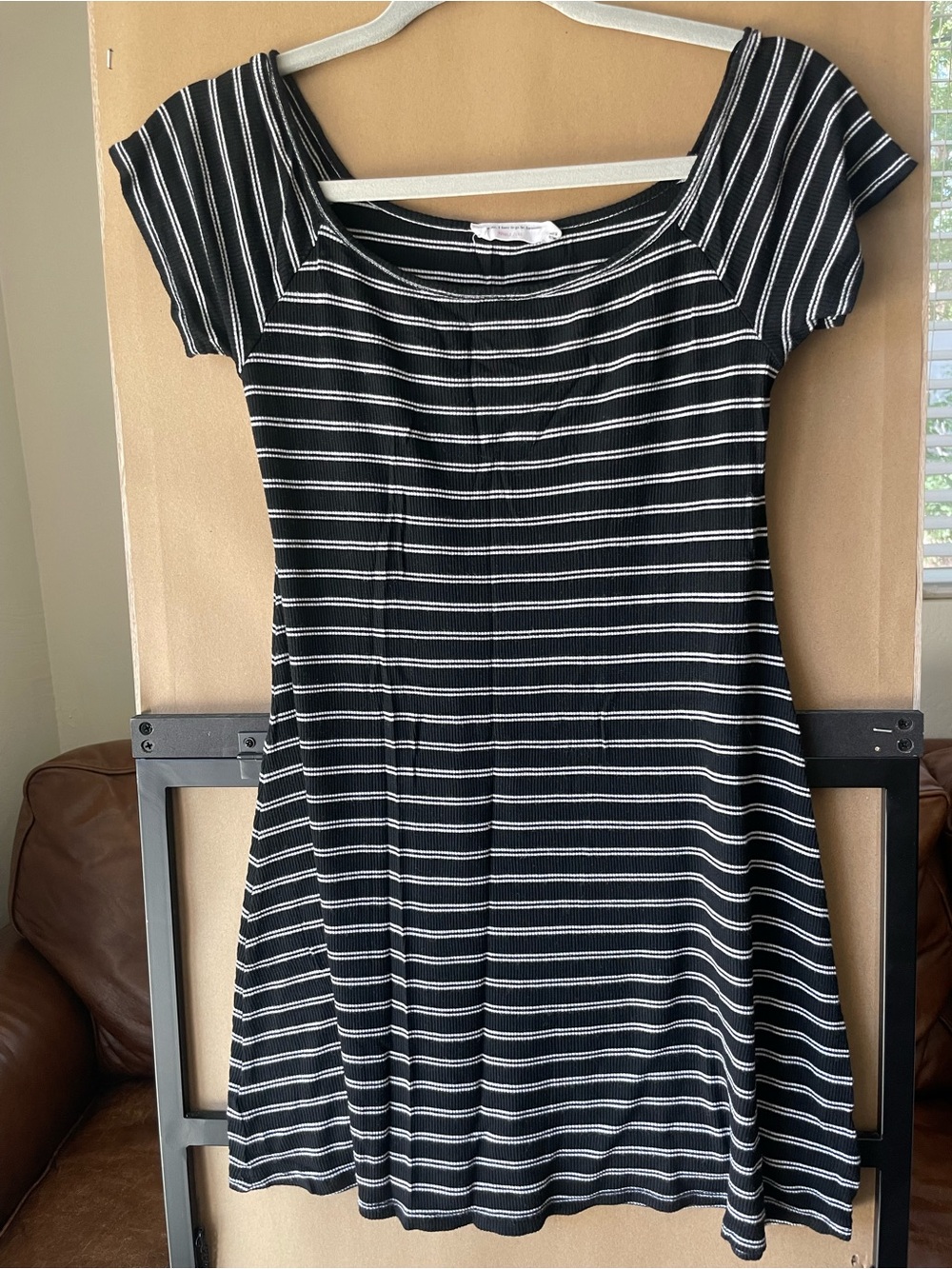 Striped Black and White Scoop Neck Mini Dress